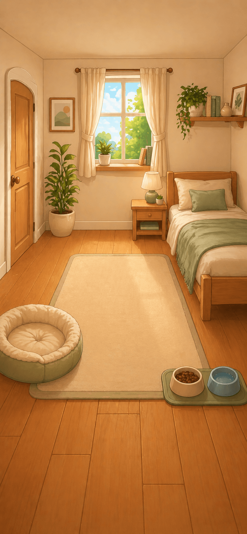Pawprint cozy bedroom scene